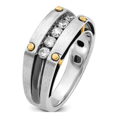 Men's 14K Two-Tone Gold Grooved 5-Stone Ring Mounting – view 8