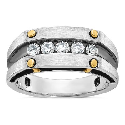 Men's 14K Two-Tone Gold Grooved 5-Stone Ring Mounting