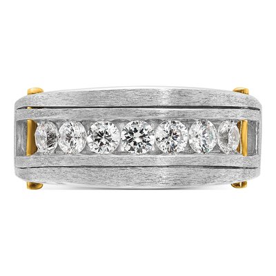 Men's 14K Two-Tone Gold 1 ct tw Diamond Grooved 7-Stone Ring – view 6