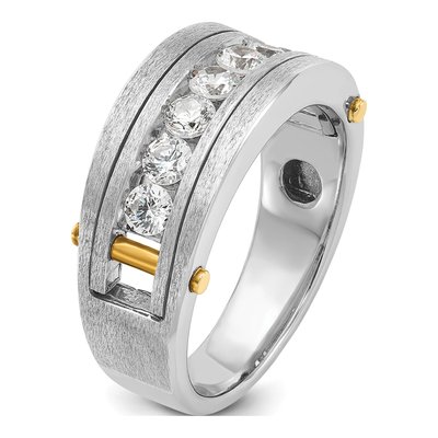 Men's 14K Two-Tone Gold 1 ct tw Diamond Grooved 7-Stone Ring – view 8