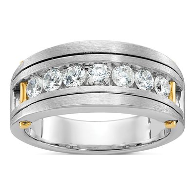 Men's 14K Two-Tone Gold 1 ct tw Diamond Grooved 7-Stone Ring