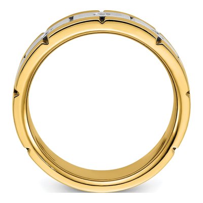 Men's 14K Yellow Gold 1/6 ct tw Diamond Grooved 3-Stone Bb Ring – view 3
