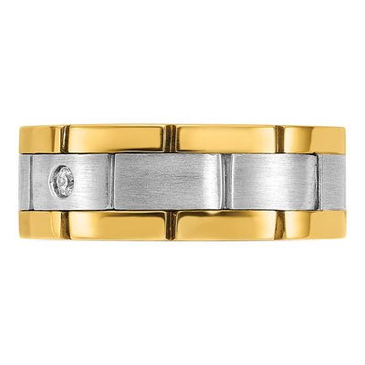 Men's 14K Yellow Gold 1/6 ct tw Diamond Grooved 3-Stone Bb Ring – view 4