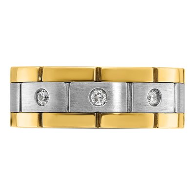 Men's 14K Yellow Gold 1/6 ct tw Diamond Grooved 3-Stone Bb Ring – view 5