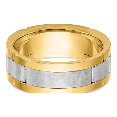 Men's 14K Yellow Gold 1/6 ct tw Diamond Grooved 3-Stone Bb Ring – view 6