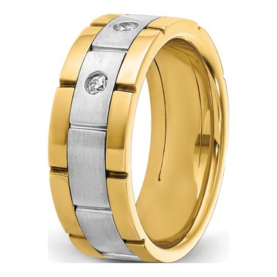 Men's 14K Yellow Gold 1/6 ct tw Diamond Grooved 3-Stone Bb Ring – view 7