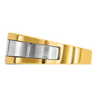 Men's 14K Two-Tone Gold 1/10 ct tw Diamond Grooved Ring – view 5