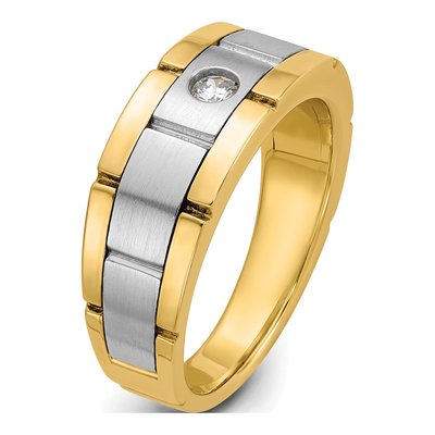 Men's 14K Two-Tone Gold 1/10 ct tw Diamond Grooved Ring – view 8