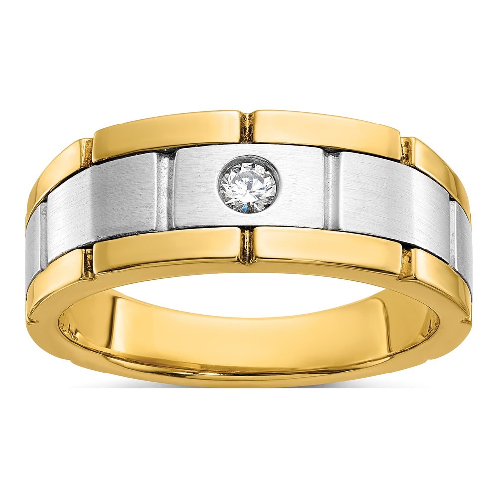 Ibgoodman 14K Two-Tone Men's Polished Satin And Grooved 1/10 Carat Aa Quality Diamond Ring