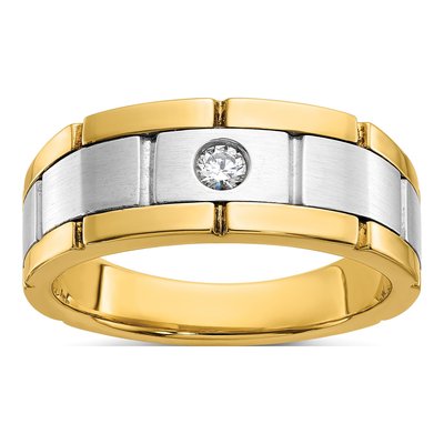 Men's 14K Two-Tone Gold 1/10 ct tw Diamond Grooved Ring