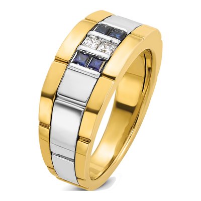 Men's 14K Two-Tone Gold 1/10 ct tw Diamond Grooved Ring – view 7