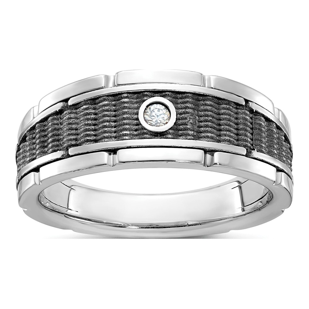 Ibgoodman 14K White Gold Rhodium-Plated With Black Rhodium Men's Polished And Textured 1/20 Carat Aa Quality Solitaire Diamond Ring
