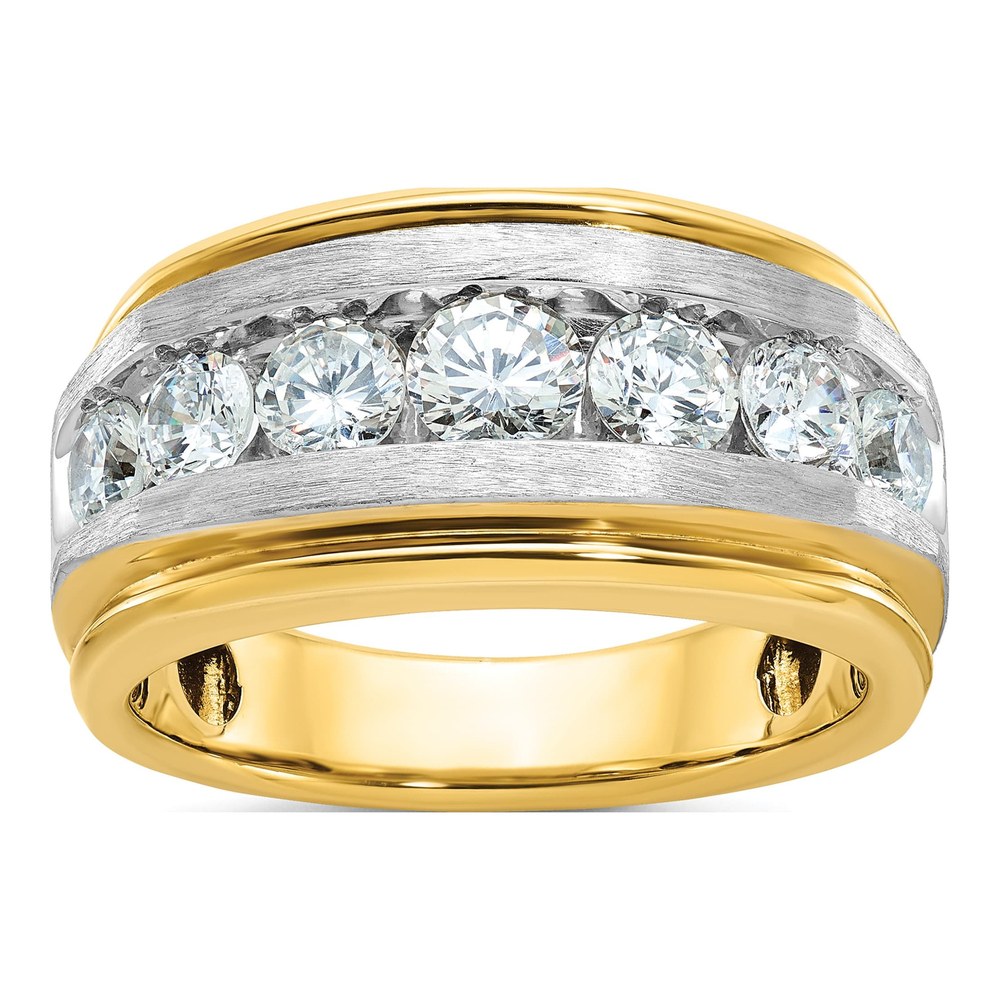 Ibgoodman 14K With White Rhodium Men's Polished Satin And Grooved 7-Stone 2 Carat Aa Quality Diamond Ring