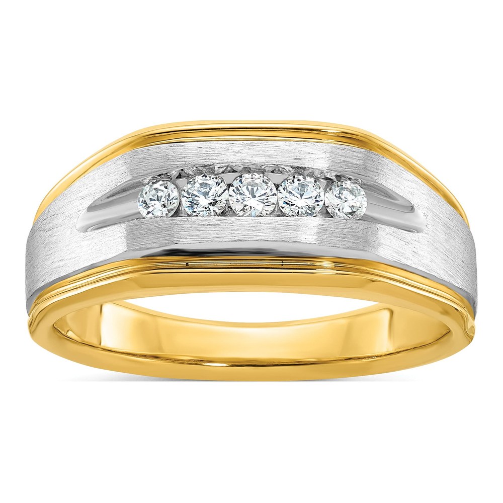 Ibgoodman 14K With White Rhodium Men's Polished Satin And Grooved 5-Stone 1/4 Carat Aa Quality Diamond Ring