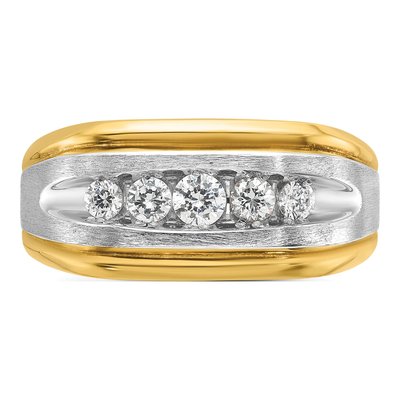 Men's 14K Two-Tone Gold Grooved 5-Stone Ring Mounting – view 6