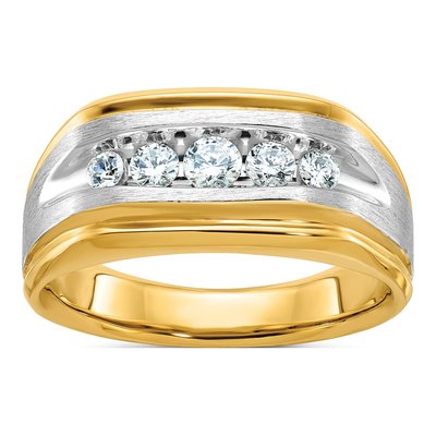 Men's 14K Two-Tone Gold Grooved 5-Stone Ring Mounting
