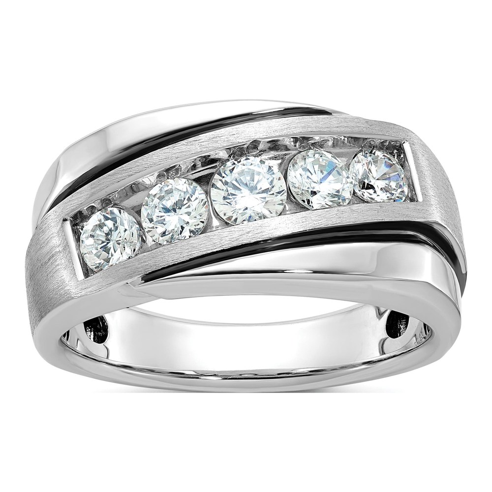 14K White Gold Ibgoodman With Black Rhodium Men's Polished Satin And Grooved 1 Carat A Quality Diamond Ring