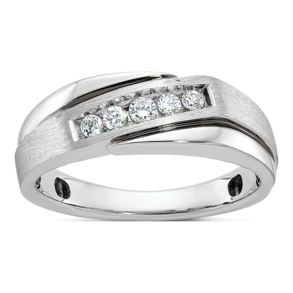 Ibgoodman 14K White Gold Rhodium-Plated With Black Rhodium 1/4 Carat Lab Grown Diamond Vs/si+ G+ Complete Polished Satin And Grooved Men's Ring