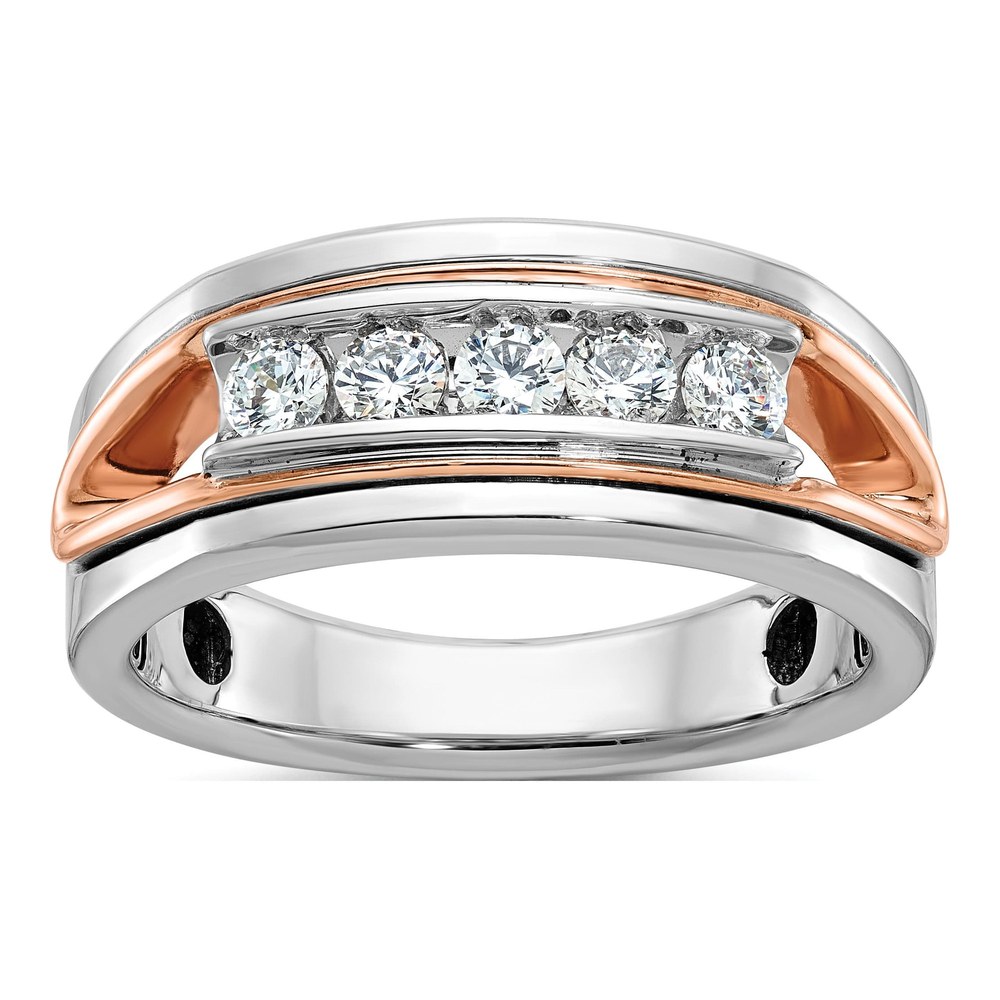 Ib Goodman 14K Rose And White Gold Mens Polished Channel-Set 5-Stone 1/2 Carat Aa Diamond Ring