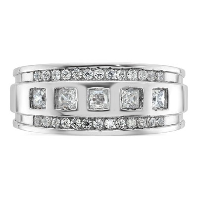 Men's 14K White Gold 1 1/4 ct tw Diamond Grooved Square 5-Stone Ring – view 6