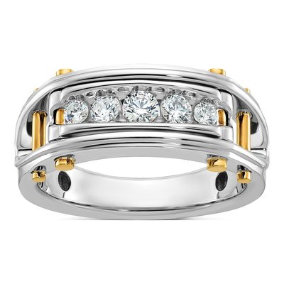 Men's 14K Two-Tone Gold 5-Stone Diamond Ring Mounting