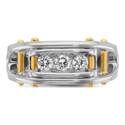Men's 14K Two-Tone Gold 3-Stone Diamond Ring Mounting – view 6