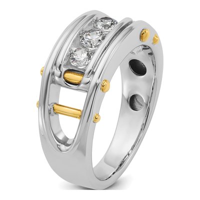 Men's 14K Two-Tone Gold 3-Stone Diamond Ring Mounting – view 8
