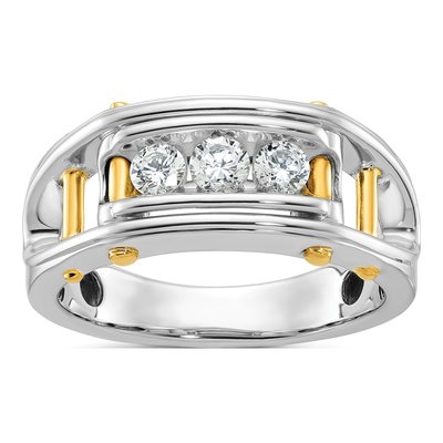 Men's 14K Two-Tone Gold 3-Stone Diamond Ring Mounting