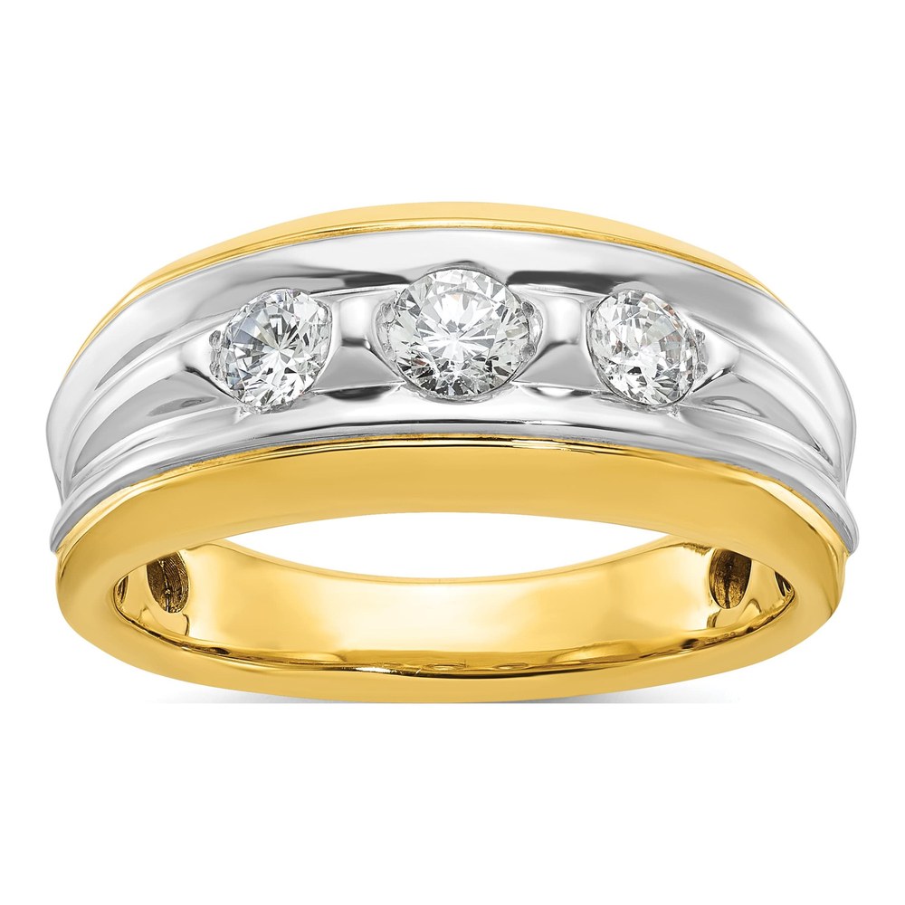 Ibgoodman 14K Two-Tone 3/4 Carat Lab Grown Diamond Vs/si+ G+ Three Stone Complete Men's Ring