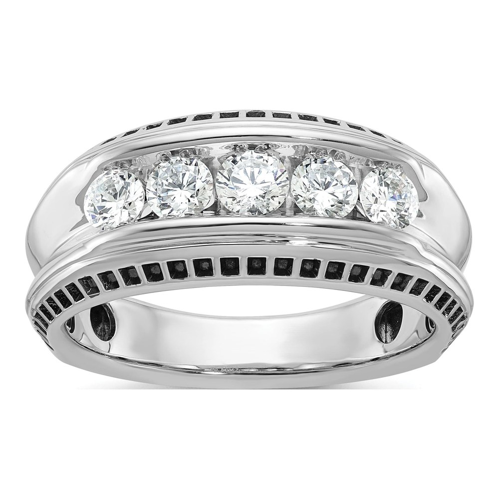 Ibgoodman 14K White Gold Rhodium-Plated With Black Rhodium Men's Polished And Textured 5-Stone 1 Carat Aa Quality Diamond Ring