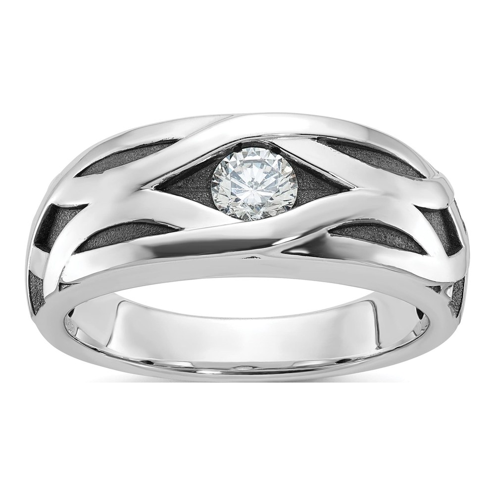 Ibgoodman 14K White Gold Rhodium-Plated With Black Rhodium Men's Polished Satin And Grooved 3/8 Carat Aa Quality Diamond Ring