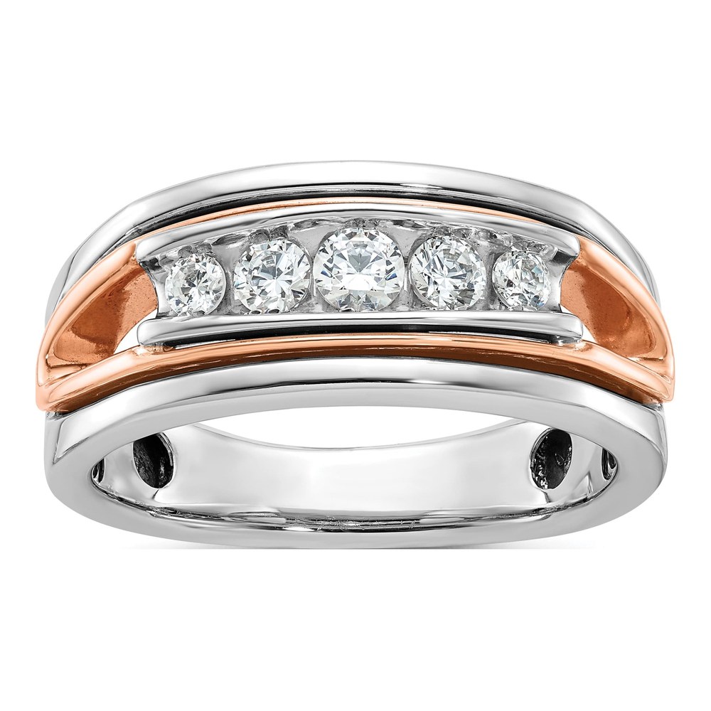 Ib Goodman 14K Rose And White Gold Mens Polished Channel-Set 5-Stone 1/2 Carat Aa Diamond Ring