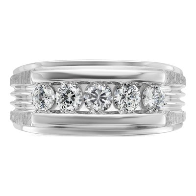 Men's 14K White Gold Grooved 5-Stone Ring Mounting – view 6