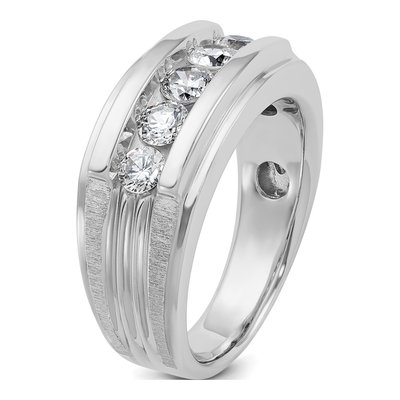 Men's 14K White Gold Grooved 5-Stone Ring Mounting – view 8