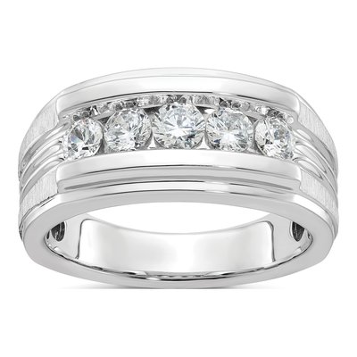 Men's 14K White Gold Grooved 5-Stone Ring Mounting