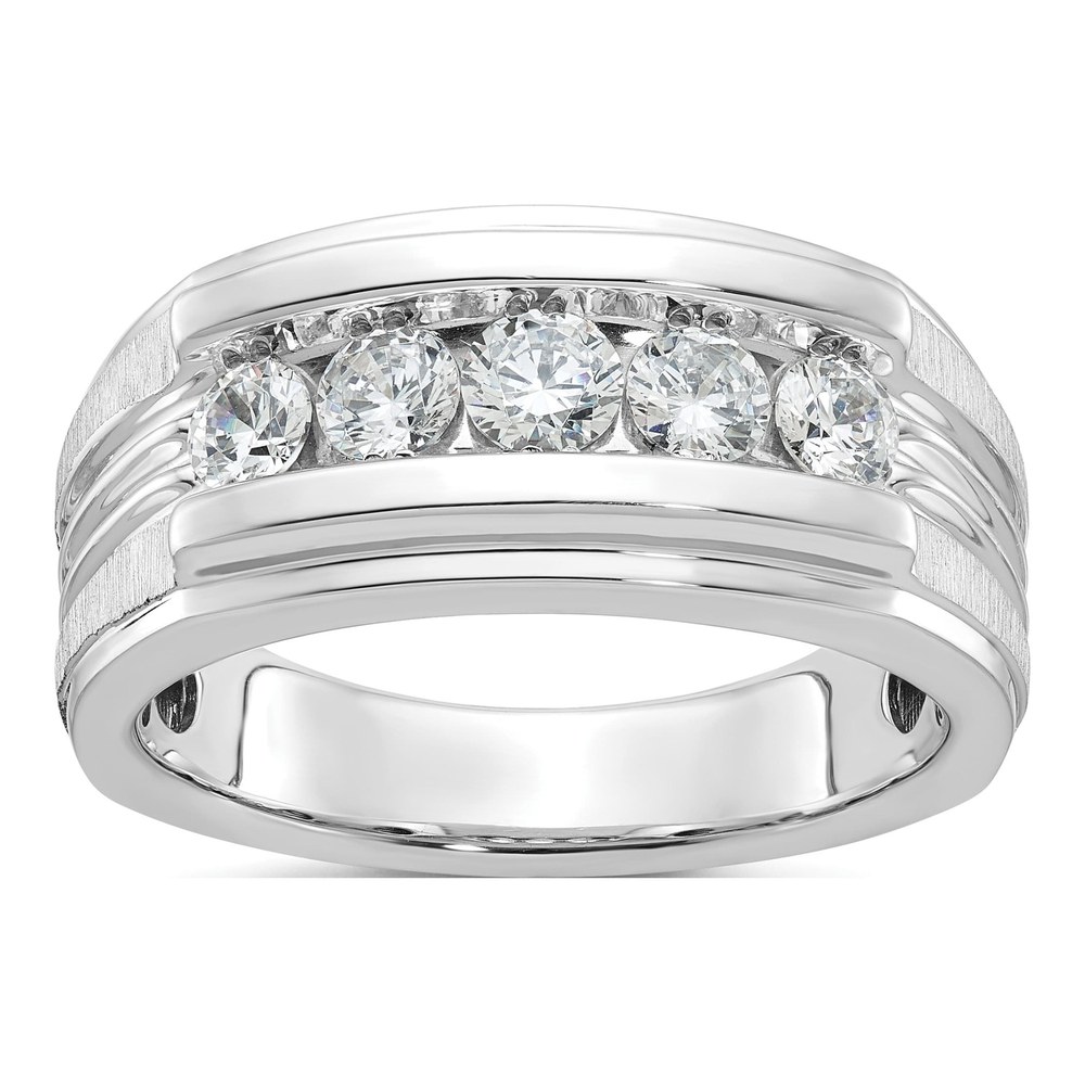 Men's 14K White Gold 1 ct tw Diamond Grooved 5-Stone Ring