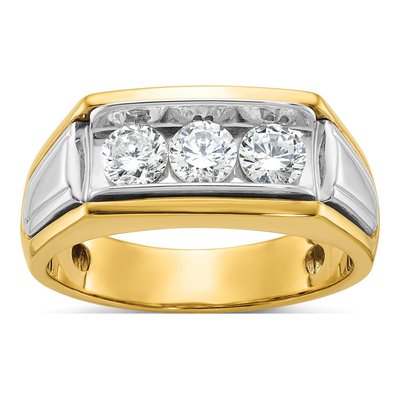 Men's 14K Two-Tone Gold 3-Stone Diamond Ring Mounting