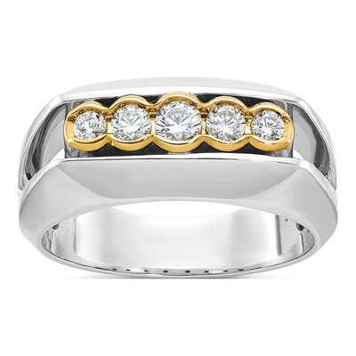 Men's 14K Two-Tone Gold 5-Stone Diamond Ring Mounting