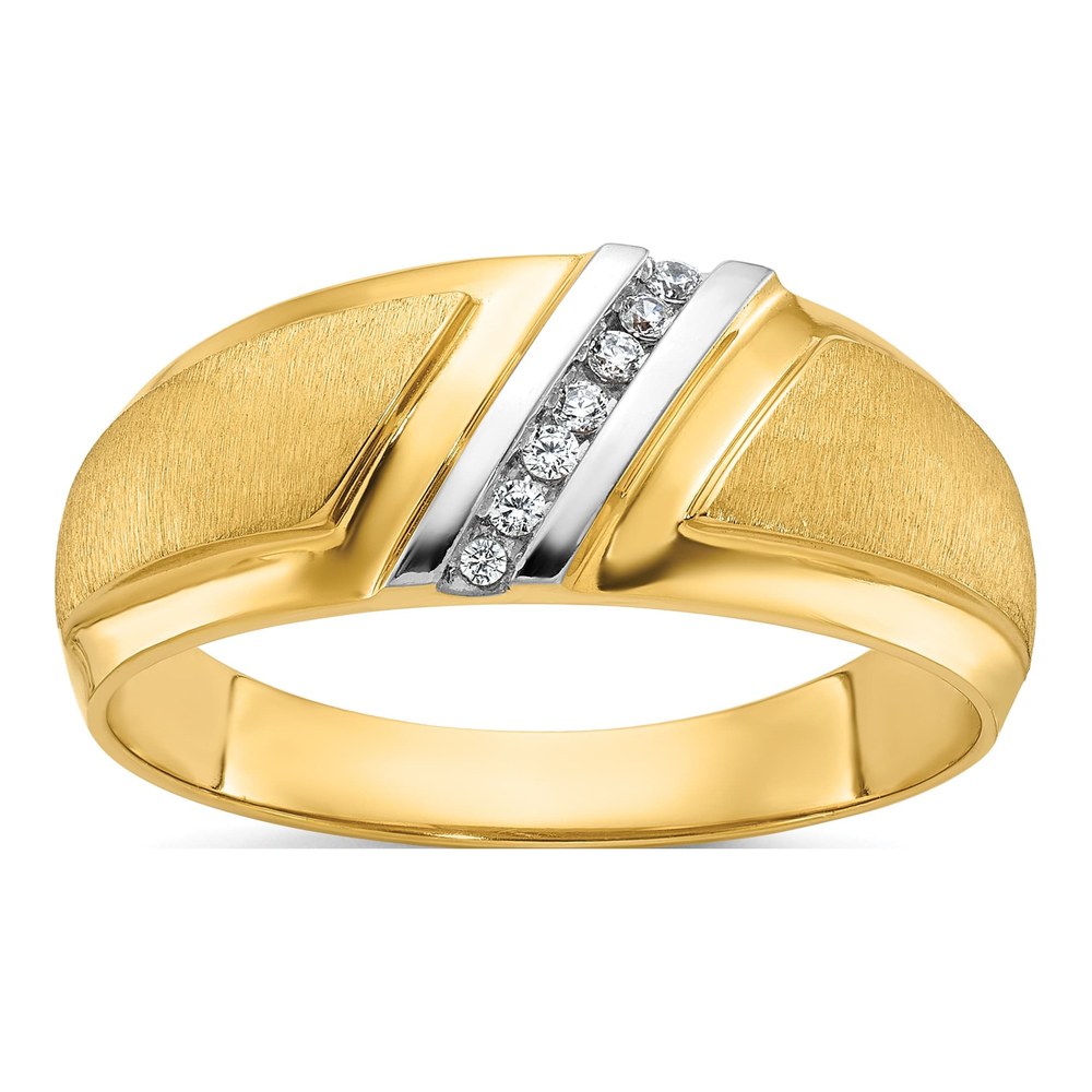Ibgoodman 10K With White Rhodium Men's Polished And Satin 1/20 Carat A Quality Diamond Ring