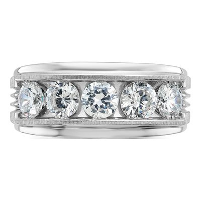 Men's 14K White Gold 2 ct tw Lab-Grown Diamond Grooved 5-Stone Ring – view 4