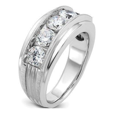 Men's 14K White Gold 2 ct tw Lab-Grown Diamond Grooved 5-Stone Ring – view 6
