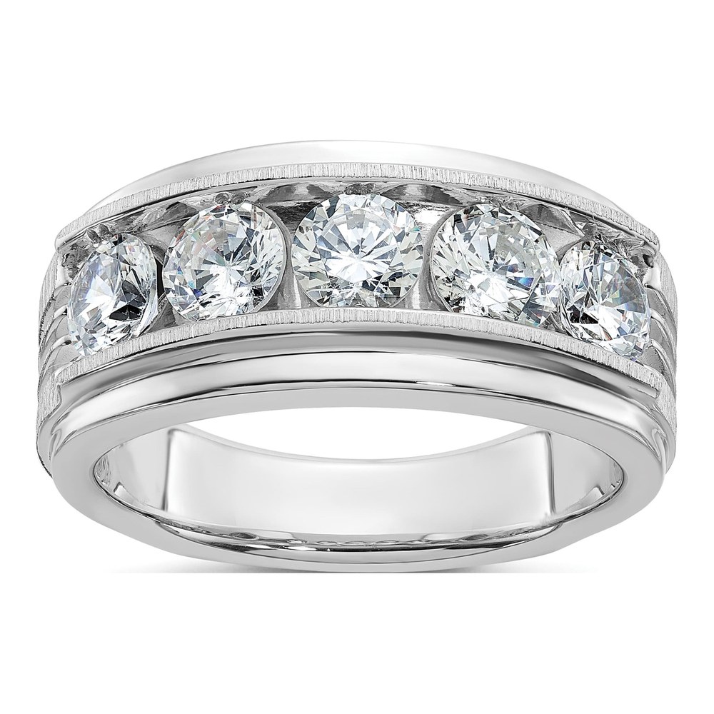 Men's 14K White Gold 2 ct tw Lab-Grown Diamond Grooved 5-Stone Ring