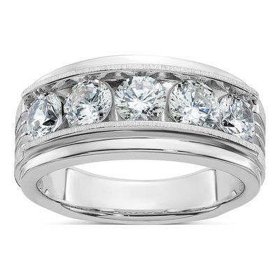 Men's 14K White Gold 2 ct tw Lab-Grown Diamond Grooved 5-Stone Ring