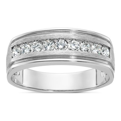 Men's 14K White Gold 1/2 ct tw Diamond Grooved 9-Stone Ring