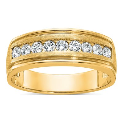 Men's 14K Yellow Gold 1/2 ct tw Diamond Grooved 9-Stone Ring