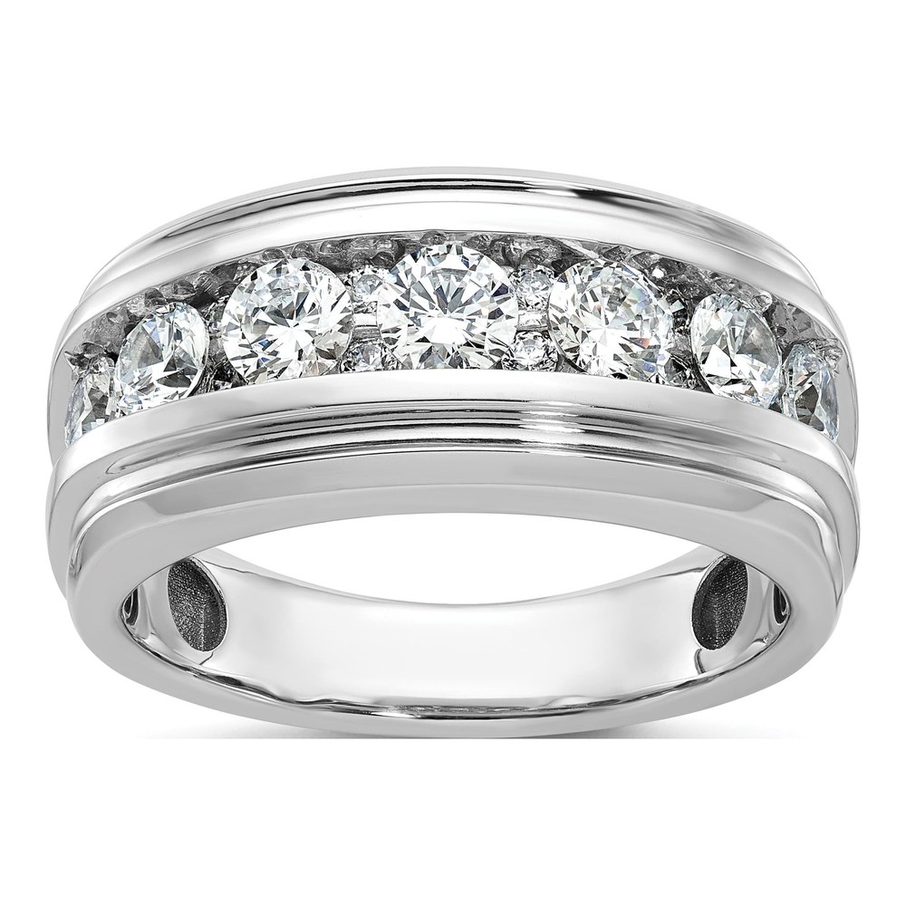 Ibgoodman 14K White Gold Rhodium-Plated Men's Polished And Grooved 1 3/4 Carat Aa Quality Diamond Ring