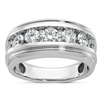 Men's 14K White Gold 1 3/4 ct tw Diamond Grooved Ring
