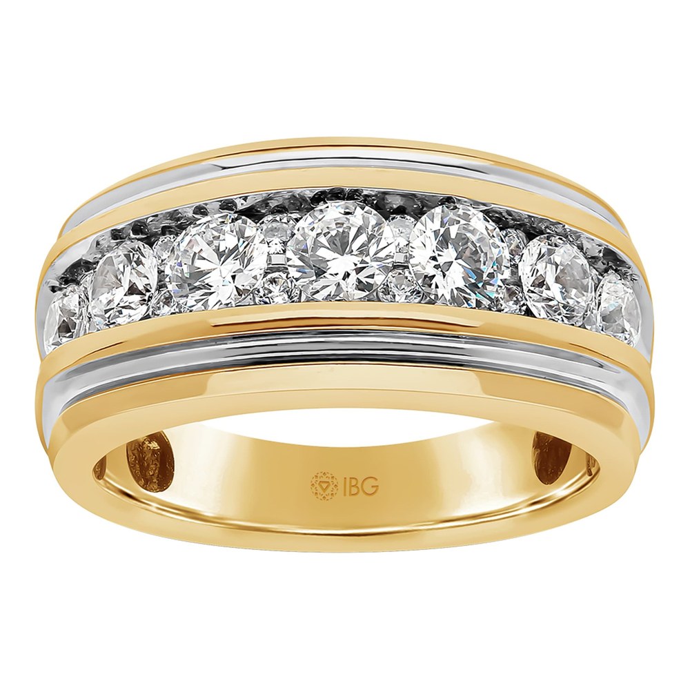 14K Yellow & Rhodium Ibgoodman With White Men's Polished And Grooved 1 3/4 Carat Aa Quality Diamond Ring