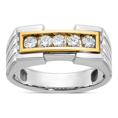 Men's 14K Two-Tone Gold 5-Stone Diamond Ring Mounting