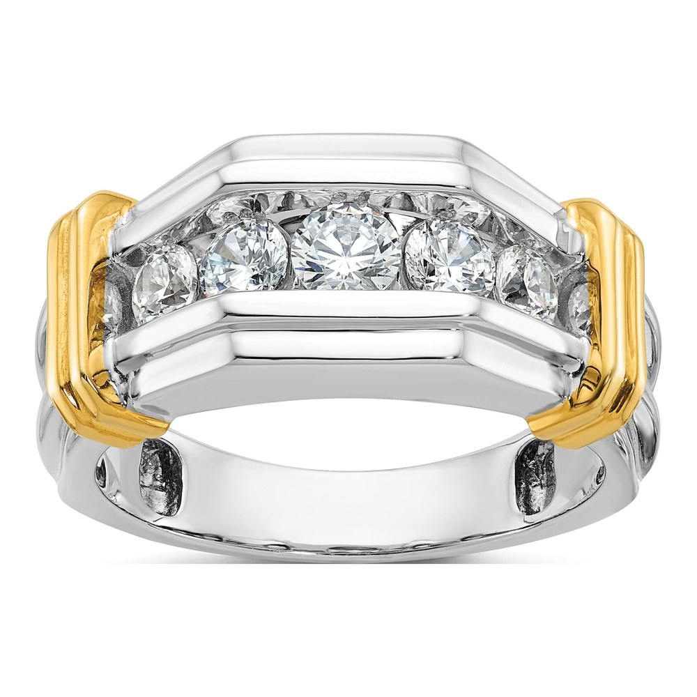 True Origin Ibgoodman 14K Two-Tone 1 Carat Lab Grown Diamond Vs+ F+ Five Stone Complete Polished And Grooved Men's Ring